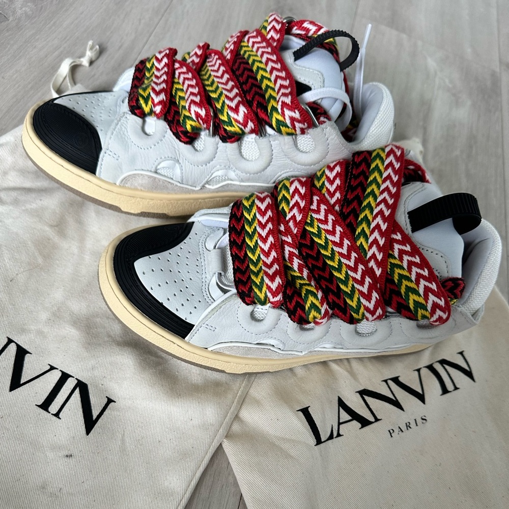 Lanvin White and Black Sneakers with Red and Yellow Accents